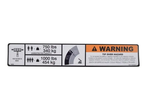 JLG Part # 1001125322 | DECAL,WARNING DUAL CAP., EA