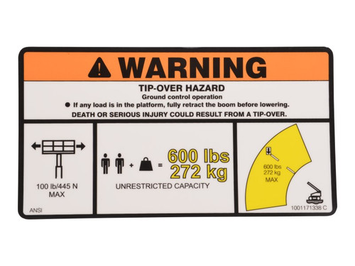 JLG Part # 1001171338 | DECAL,WARNING MAX CAP. (ANSI), EA