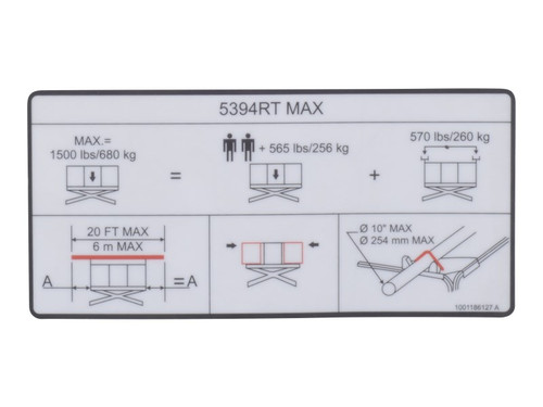 JLG Part # 1001186127 | DECAL,PIPE RACK CAPACITY, EA