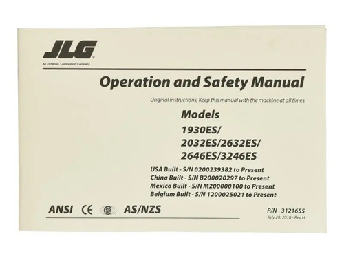 JLG Part # 3121655 | MNL, ES SCISSORS GBL OPER/SAFE, EA
