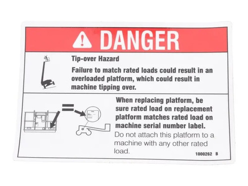 JLG Part # GN1000262 | GN-DECAL,DANGER,TIP-OVER,PLAT, EA