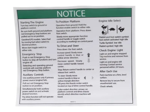 JLG Part # GN82317 | GN-DECAL,NOTICE OPER INST, EA