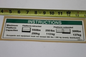 Genie Lift Part # 1259923GT - DECAL,INSTR-MAX CAP ,4047, EA