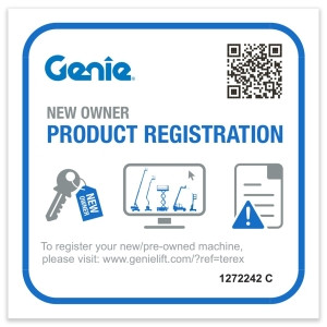Genie Lift Part # 1272242GT - DECAL,MACHINE REGISTRATION/OWNER TRANSFER, EA