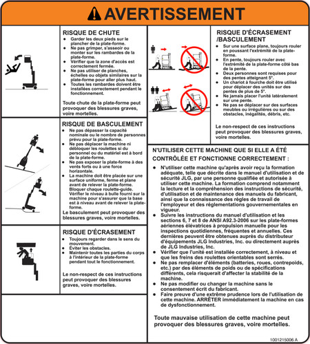 JLG Part # 1001215006 | DECAL,WARNING, EA