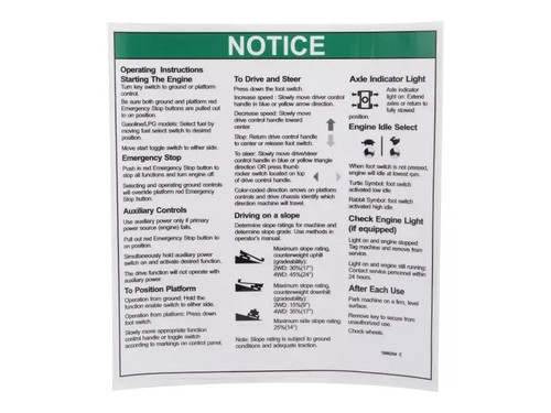 JLG Part # GN1000254 | GN-DECAL,NOTICE OPER, EA