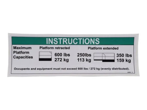 JLG Part # GN82564 | GN-DECAL, INSTR MAX CAP 600LBS, EA