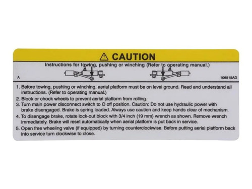 JLG Part # 106515SJ | SJ-DECAL, CAUTION BRAKE, EA