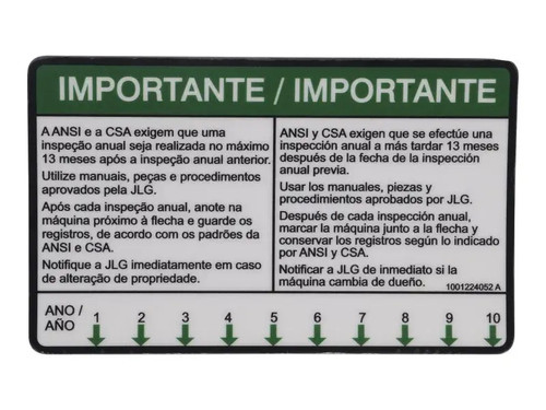JLG Part # 1001224052 | DECAL,YEARLY INSP(LAT POR/SPA), EA