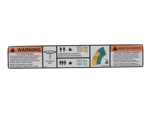 JLG Part # 1001216749 | DECAL,WARNING DUAL CAP. (FRE), EA