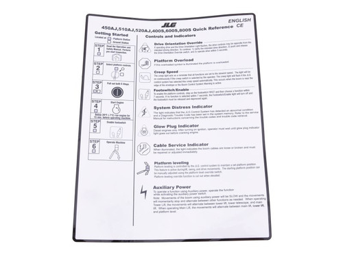 JLG Part # 1001181145 | DECAL,QUICK START REFERENCE, EA