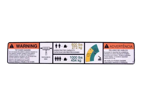 JLG Part # 1001171349 | DECAL,WARNING DUAL CAP. (SPA), EA