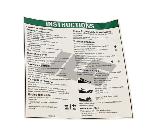 JLG Part # 1000210GN | GN-DECAL,NOTICE OPER INST IC, EA