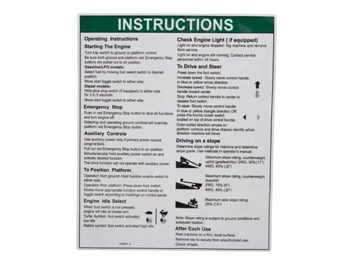 JLG Part # 1000057GT | GN-DECAL,NOTICE OPER INST IC, EA