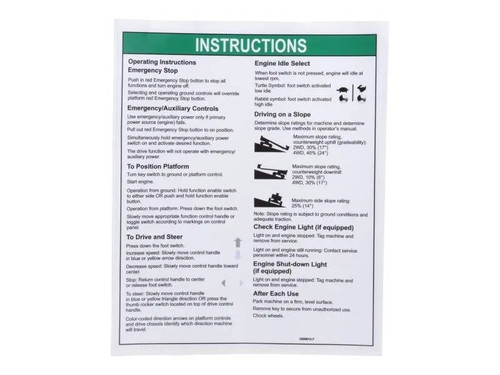 JLG Part # 1000014 | GN-DECAL, OPERATING INSTRUCT, EA