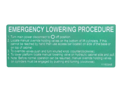 JLG Part # 111605SJ | SJ-DECAL, LOWER PROCEDURE, EA