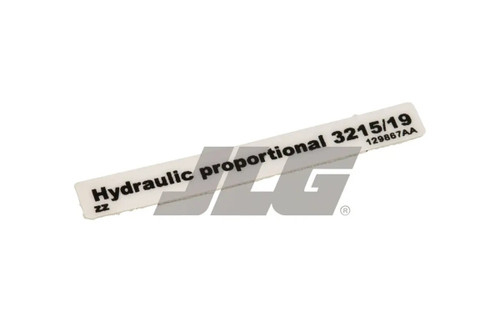 JLG Part # 129867SJ | SJ-VL, HYDRAULIC PROP LABEL, EA
