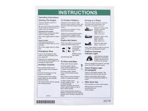 JLG Part # 227288 | GN-DECAL, OP INSTR, EA