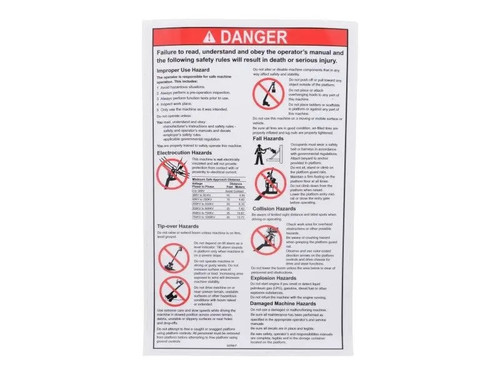 JLG Part # 32700GTGN | GN-DECAL DANGER GEN SAF RULES, EA