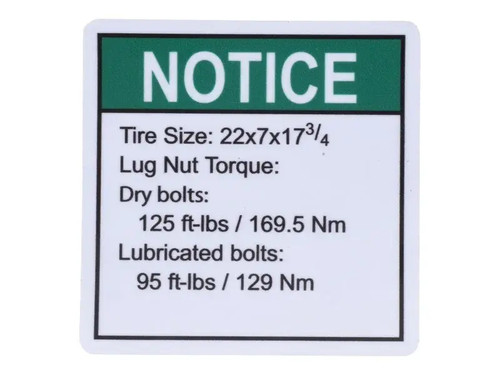 JLG Part # 35542GTGN | GN-DECAL, LUG NUT TORQUE, EA
