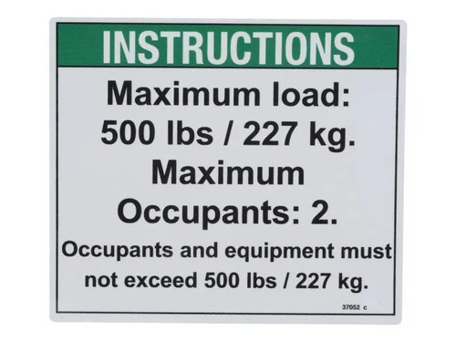 JLG Part # 37052GT | GN-NOTICE MAX LOAD 500LBS, EA