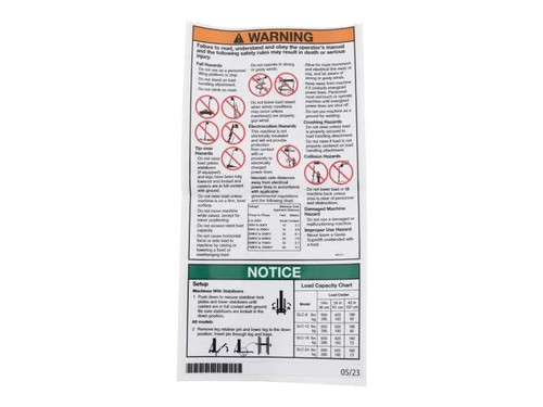JLG Part # 40513 | GN-DECAL, WARNING/SAFETY, EA