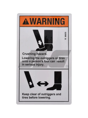 JLG Part # 82506GT | GN-WARNING FOOT CRUSHING, EA