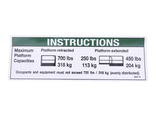 JLG Part # 82727GT | GN-INST-MAX CAP 700LBS, EA