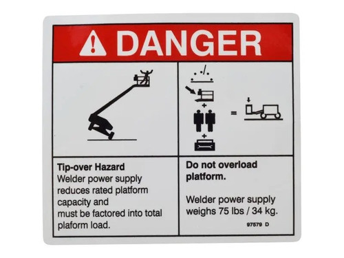 JLG Part # 97579GT | GN-DECAL, DANGER, TIP-OVER, EA