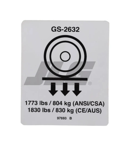JLG Part # 97693GTGN | GN-LABEL,WHEEL LOAD 2632, EA