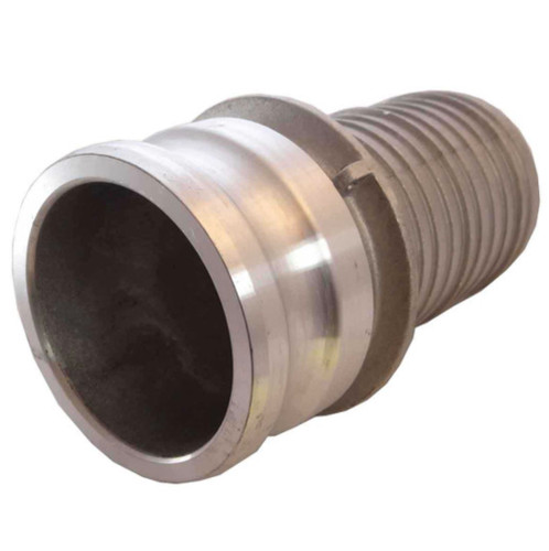 Close-up of the Wacker Neuson 3" hose side coupling showing its threaded end and durable metal construction.