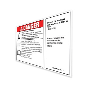 Genie Lift Part # 1254849FRGT - DECAL,DANGER/NOTICE,TIRE SPECS, EA
