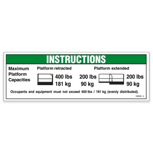 Genie Lift Part # 1255245GT - DECAL,INSTR-MAX CAP 400 LBS, EA