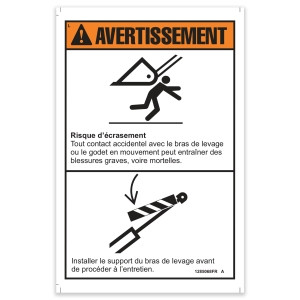 Genie Lift Part # 1285068FRGT - DECAL  WARNING, CYLINDER CHOCK,WRDS ,FR, EA