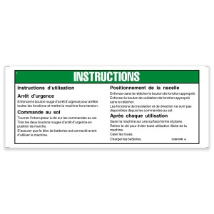 Genie Lift Part # 215813FRGT - DECAL,OPERATING INSTR GRJ ANSI, EA