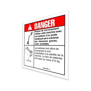 Genie Lift Part # 231441FRGT - DECAL,DANGER,TIPOVER BATTERY W, EA
