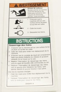 Genie Lift Part # 231625FRGT - DECAL,BRAKE INSTR,GRJ, EA