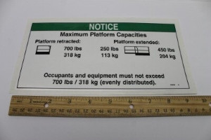 Genie Lift Part # 78028GT - DECAL,NOTICE,MAXCAP,3246 AU/CE, EA