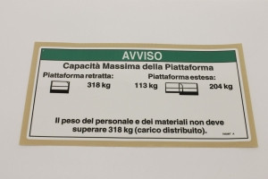 Genie Lift Part # 78028ITGT - DECAL,NOTICE,MAXCAP,3246 AU/CE, EA