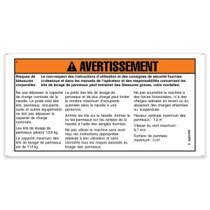 Genie Lift Part # 82410FRGT - DECAL,WARNING,PANEL CRADLE, EA