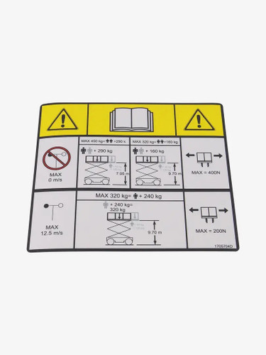 JLG Part # 1705704 | DECAL,CAPACITY, 450KG, 320KG, EA