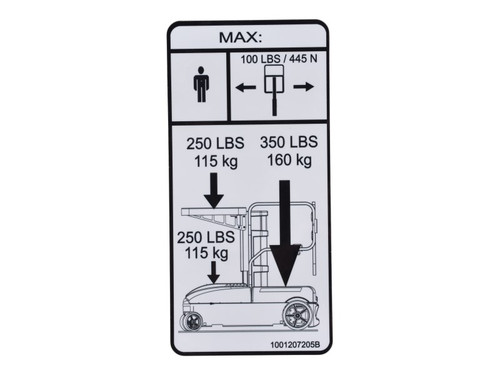 JLG Part # 1001207205 | DECAL,CAPACITY, EA