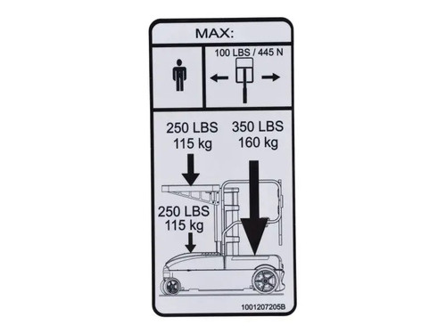 JLG Part # 1001207205 | DECAL,CAPACITY, EA