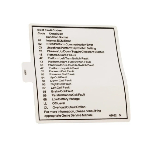 JLG Part # 70040472 | FAULT CODES, EA