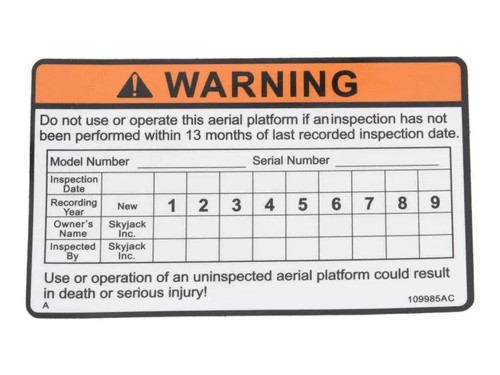 JLG Part # 70041515 | DECAL, NO INSPECTION, EA