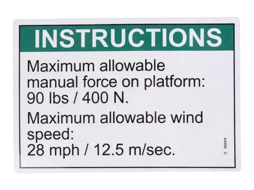 JLG Part # 70041504 | DECAL,INSTR,SIDE FRC/WIND,AUS, EA