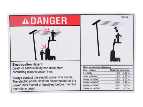 JLG Part # 70041568 | DECAL,DANGER, ELECTROCUTION, EA