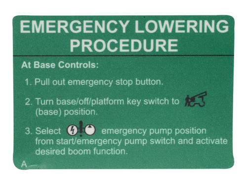 JLG Part # 70046070 | DECAL,EMERGENCY LOWERING, EA