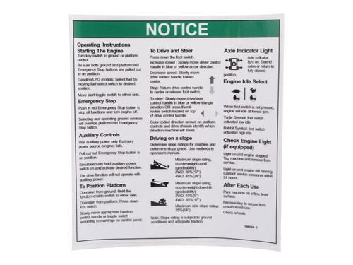 JLG Part # 70041729 | DECAL,NOTICE OPERATING, EA