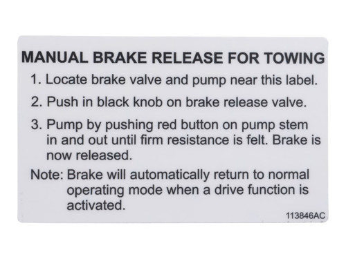JLG Part # 70046071 | DECAL,MANUAL BRAKE RELEASE, EA